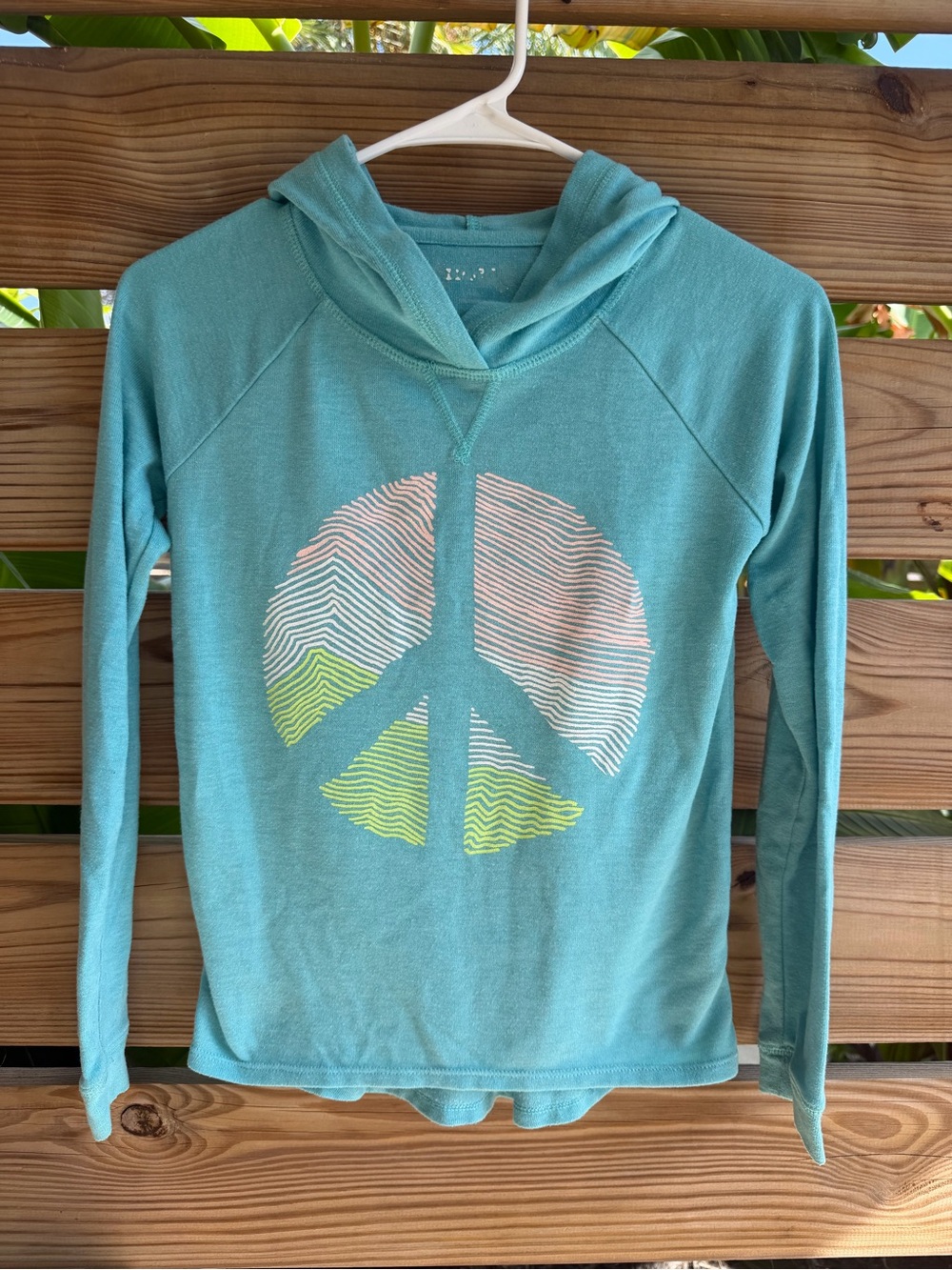 Vintage Y2K Girls' Teal Hoodie Top with Peace Graphic fits women’s XS!